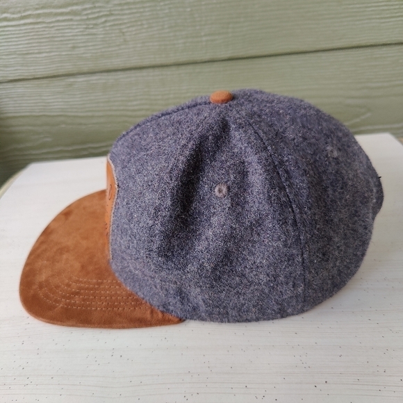 Live The Adventure Gray and Brown Wool Blend Camp Hat Cap Leather Emblem w Trees - Picture 5 of 10